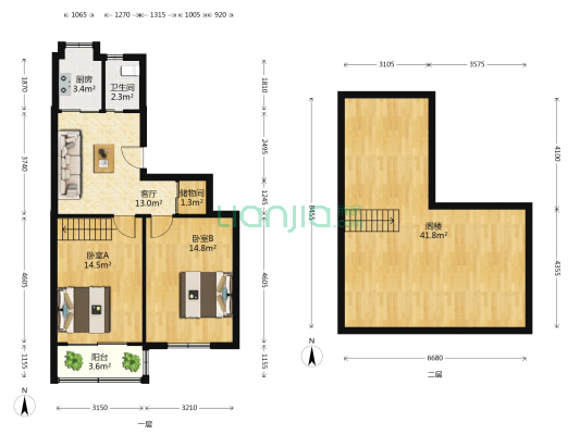 北极西村 2室1厅1卫 69平方
