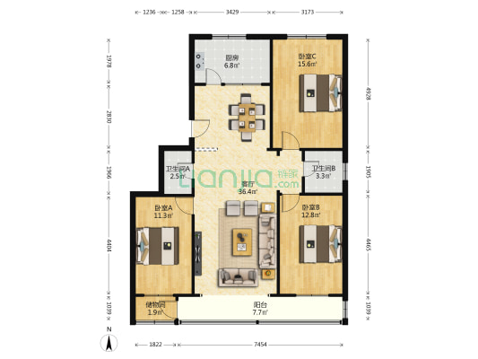 兰州市西固区第二建筑安装工程公司 3室1厅2卫 125平方