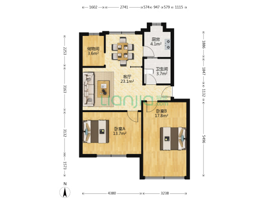 地龙公寓 2室1厅1卫 85平方
