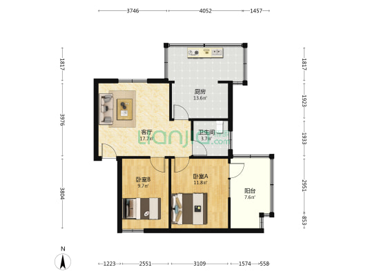 苗圃花园134号院 2室1厅1卫 69平方