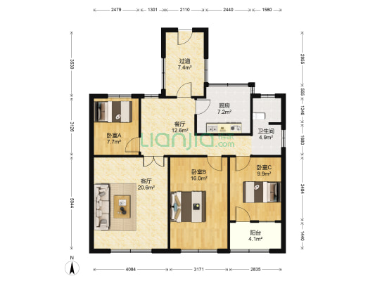 科学技术研究开发院 3室2厅1卫 95平方