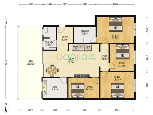 牡丹苑 4室1厅2卫 134平方
