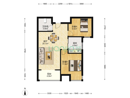 广厦天都城紫韵公寓 2室1厅1卫 80平方