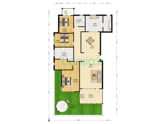 万科金域蓝湾 3室2厅2卫 198平方
