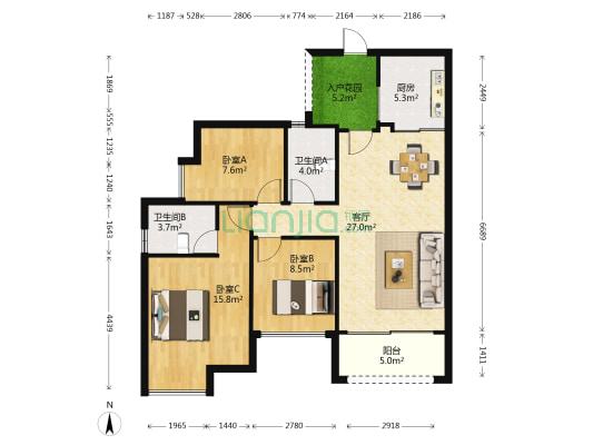 卓越东部蔚蓝海岸一期 3室1厅2卫 102平方