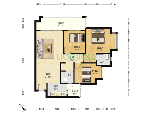 银鑫盛世唐苑 3室1厅2卫 99平方