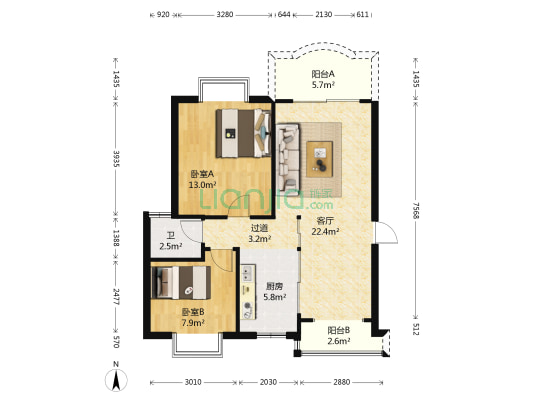 伟奇豪庭 2室1厅1卫 84平方