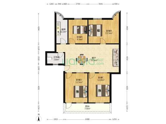 板桥小区 4室1厅1卫 123平方