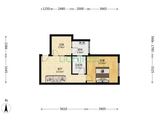 桥东区政府宿舍 1室1厅1卫 52平方