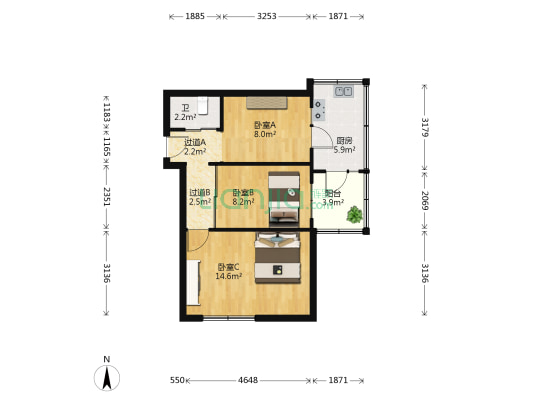 兴安街 3室0厅1卫 51平方