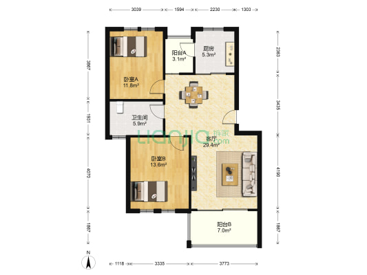 江南家园三期谓语城 2室1厅1卫 91平方
