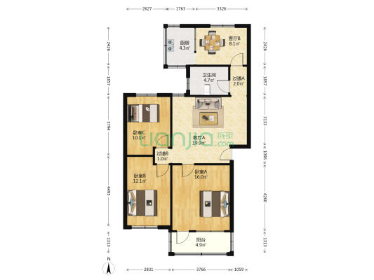 公路局宿舍楼 3室2厅1卫 100平方