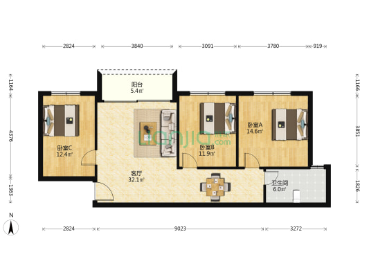 平安居 3室1厅1卫 154平方