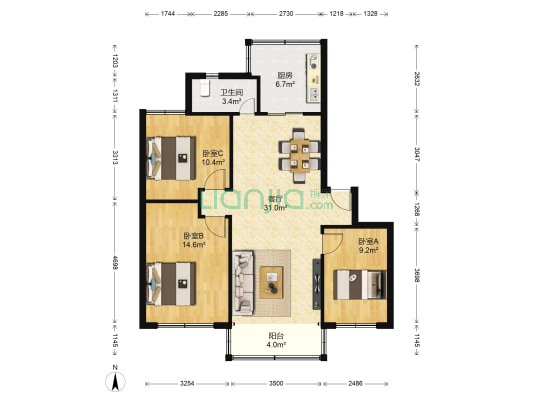 贝丽南路40号 3室1厅1卫 96平方