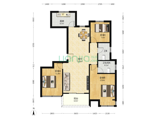 绿地城际空间站·开源里 3室1厅2卫 119平方