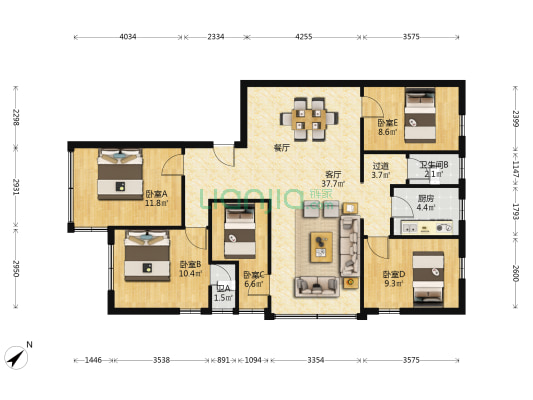 省粮油宿舍 5室1厅2卫 114平方