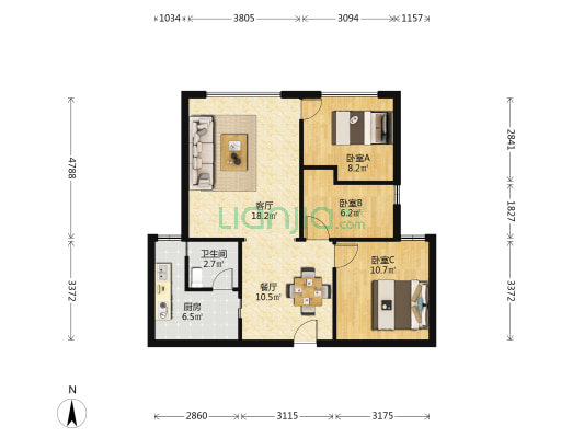 云景豪庭 3室2厅1卫 88平方