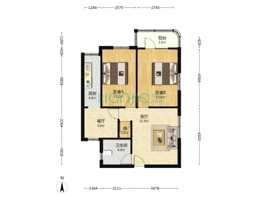 陕西省电力公司小东门社区 2室2厅1卫 77平方