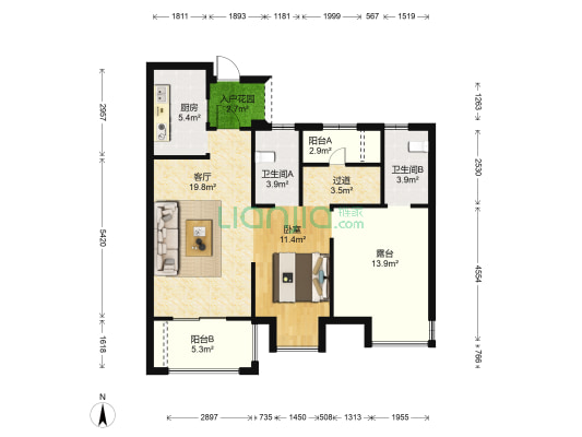 中庚香山天地 1室1厅2卫 70平方