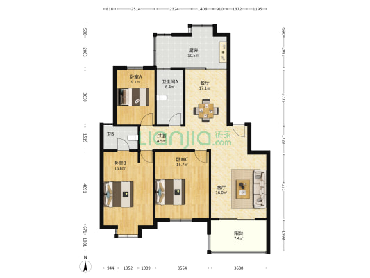 城市花园 3室2厅2卫 124平方