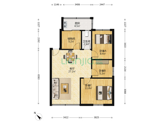 天马综合楼 3室1厅1卫 78平方