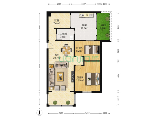交大花园武侯小区 2室1厅1卫 78平方