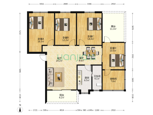 渡口北街 4室2厅1卫 105平方