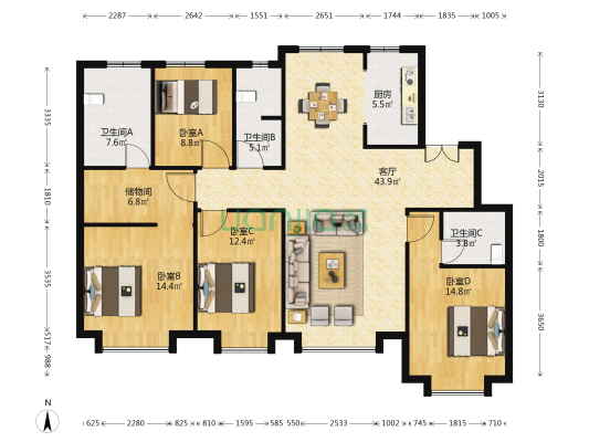 融湖景苑 4室1厅3卫 150平方