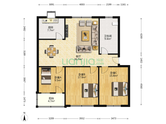 绿化处丹东巷家属院 3室1厅1卫 123平方
