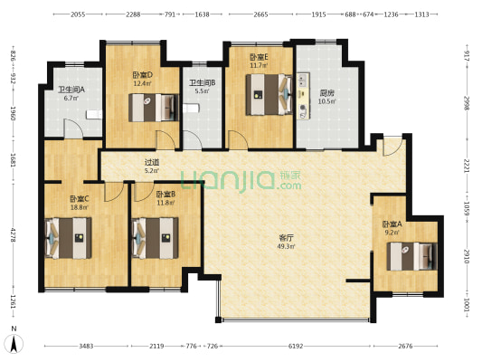 久寻花园 5室1厅2卫 162平方