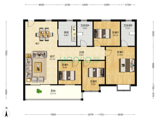 兴华名邸 4室1厅2卫 143平方