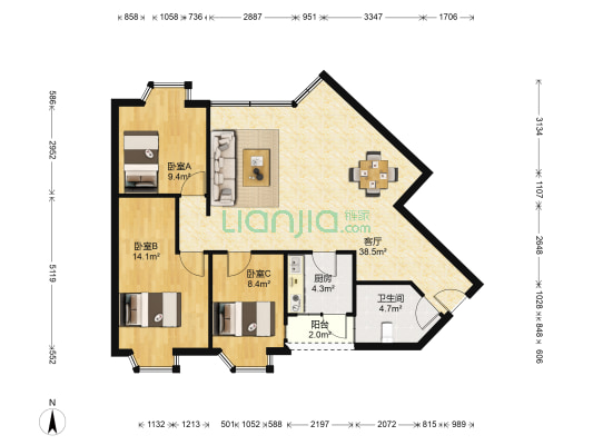 华景新城怡景园 3室1厅1卫 96平方