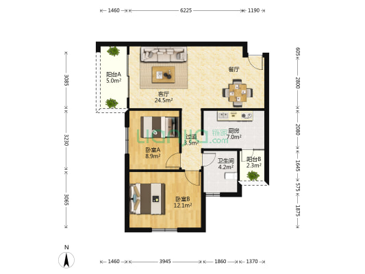 广福城乐福园 2室1厅1卫 90平方