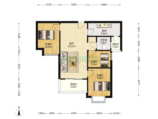 万科大都会一期 3室1厅1卫 89平方
