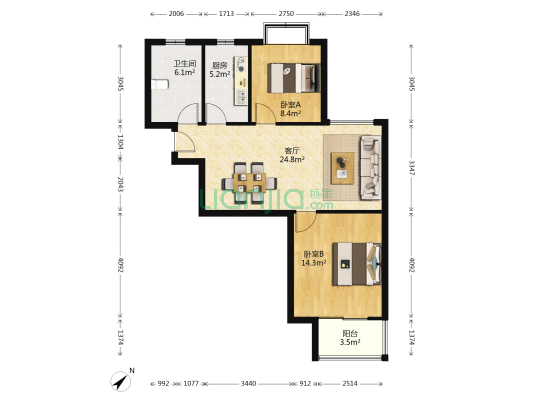 东润舒庭 2室1厅1卫 88平方