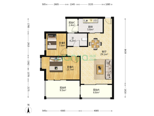 半岛碧桂园水蓝天三区 2室1厅1卫 82平方