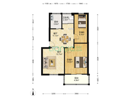 巍星路1弄 2室2厅1卫 74平方