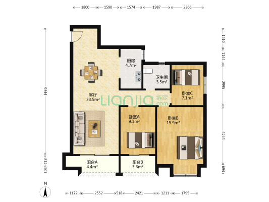 锦绣汉江一区 3室1厅1卫 108平方