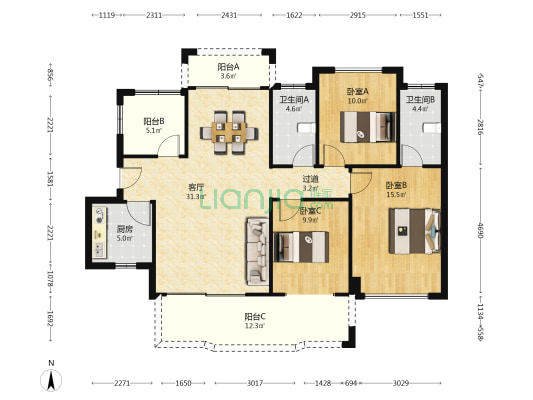 隆生榕溪花园 3室1厅2卫 124平方