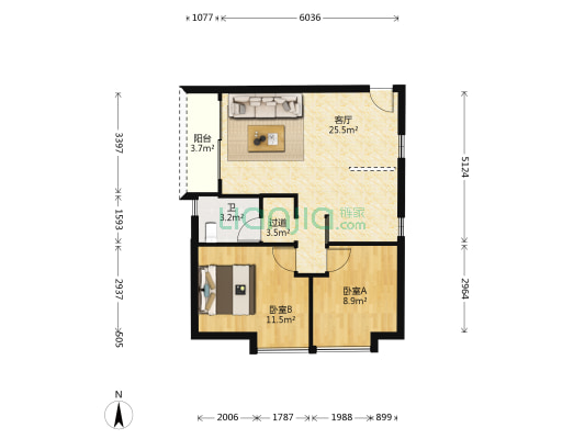 华启·璟轩 2室1厅1卫 78平方