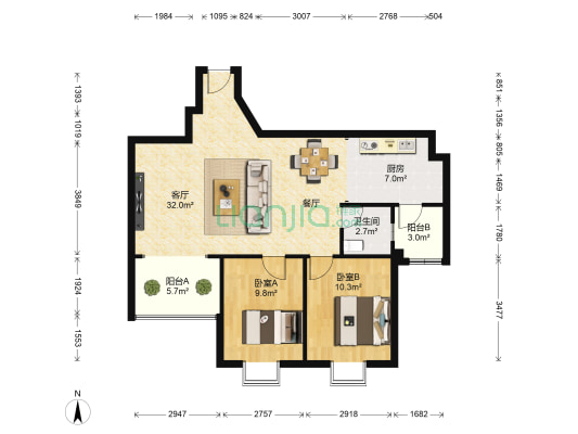 安宝大厦 2室1厅1卫 90平方
