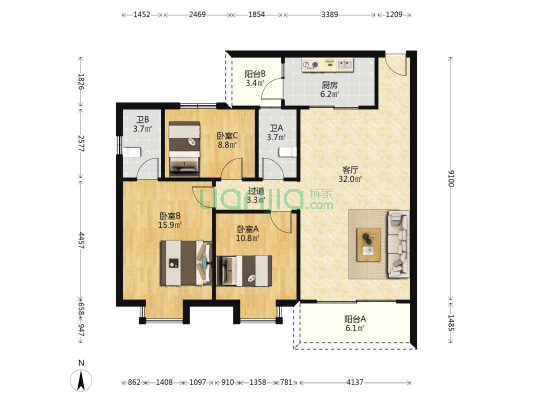 金名商厦 3室1厅2卫 106平方