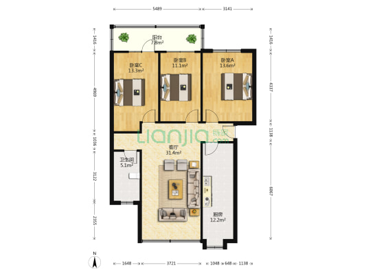 湖北省外事侨务办宿舍 3室1厅1卫 96平方