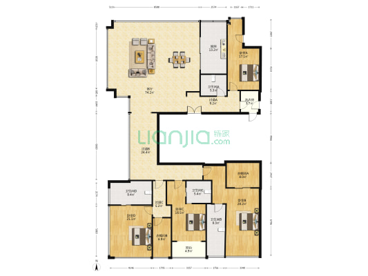 潮上中南银座 4室1厅4卫 355平方