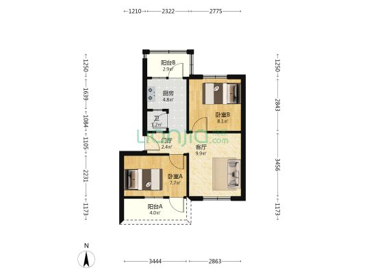 化纤厂宿舍 2室1厅1卫 50平方