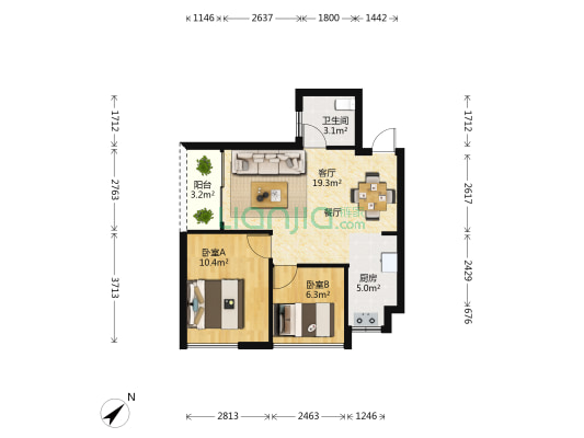 阳光尚都 2室1厅1卫 57平方
