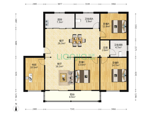 惠丰花园北区 4室2厅2卫 148平方