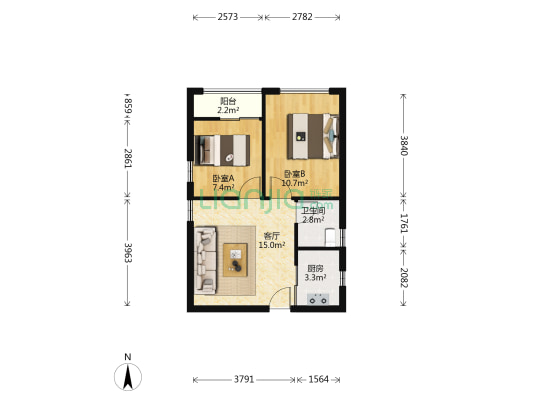 园康星都荟 2室1厅1卫 50平方