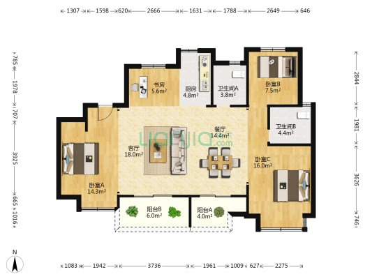 优优湘洲 4室2厅2卫 125平方