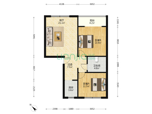 德华苑 2室1厅1卫 88平方